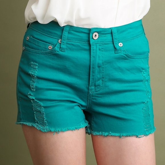 UMGEE  DISTRESSED DENIM STRETCH CUT OFF SHORTS - Picture 4 of 4